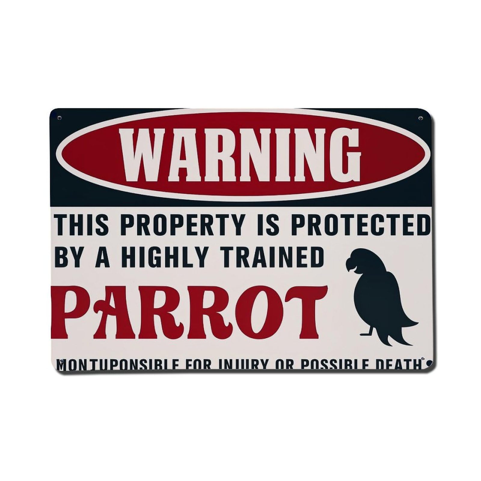 Warning Sign Parrot Protection Humor Retro Metal Tin Sign, Vintage Metal Poster for Home, Gaming Room, Studio Workshop,Bar,Garage Wall Art Decor 8x12 Inch