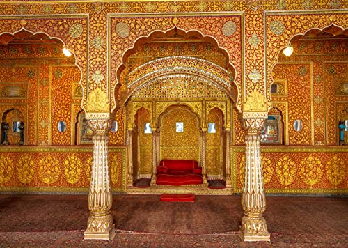 BELECO 2.1x1.5m Fondo de Tela del Palacio Real Indio,Sala de audiencias privada Interior en Anup Mahal y Trono de Maharaja con Tallas Doradas,Fondo de fotografía,Accesorios de Estudio fotográfico