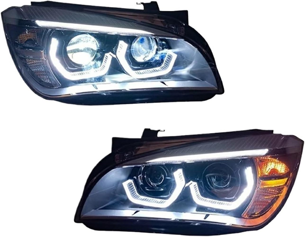 Pair Car Headlight Compatible For BMW X1 E84 F49 2010-2015 Modified Angel Eye Front Lamp Assembly Automotive Accessories(Xenon)