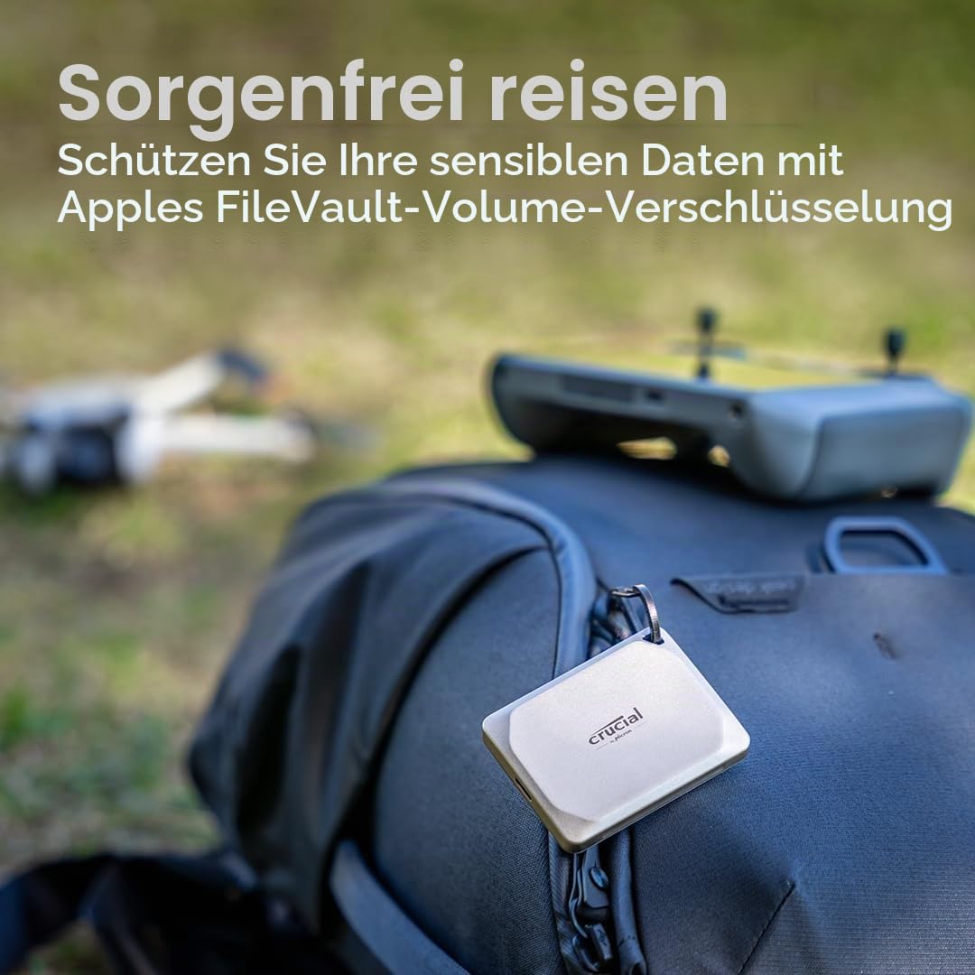 Crucial X9 Pro für Mac 1TB Portable SSD Festplatte, bis zu 1050MB/s Lesen/Schreiben, Mac Ready, IP55 Wasser- und Staubgeschützt, Externe Solid State Drive, USB-C 3.2 - CT1000X9PROMACSSD9B02