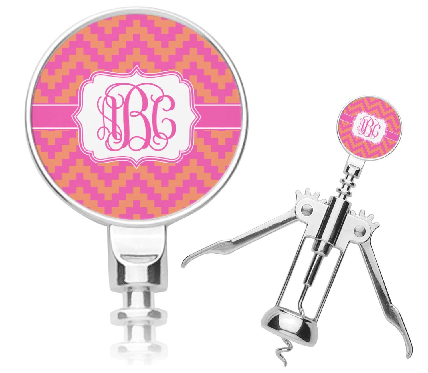 Personalized Pink & Orange Chevron Corkscrew