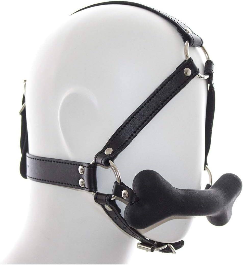 Stimulating Adult Products Bondage Silicone Leather Dog Bones Gag Mouth Pet Bone Ball Gag Fetish Slave Restraints Sex Toys (Color : Black)