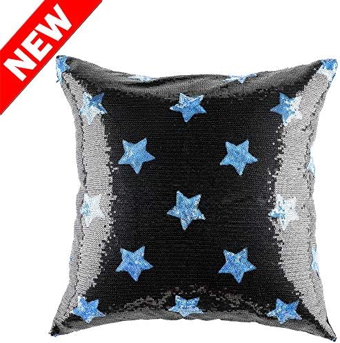 Kevin Textile Sequin Throw Pillow Cover - Luxurious Sequins Cushion Cover Pillowcase for Party/Christmas No Insert, 18" x 18"(45 x 45 cm), Lake Blue, 1 Cover Pack