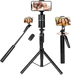 Wigearss Auto Face Tracking Tripod 360° Rotation, No App, Face Tracking Selfie Stick Phone Camear Mount Holder for Live Vlog Streaming Video YouTube TIK Tok [Black]