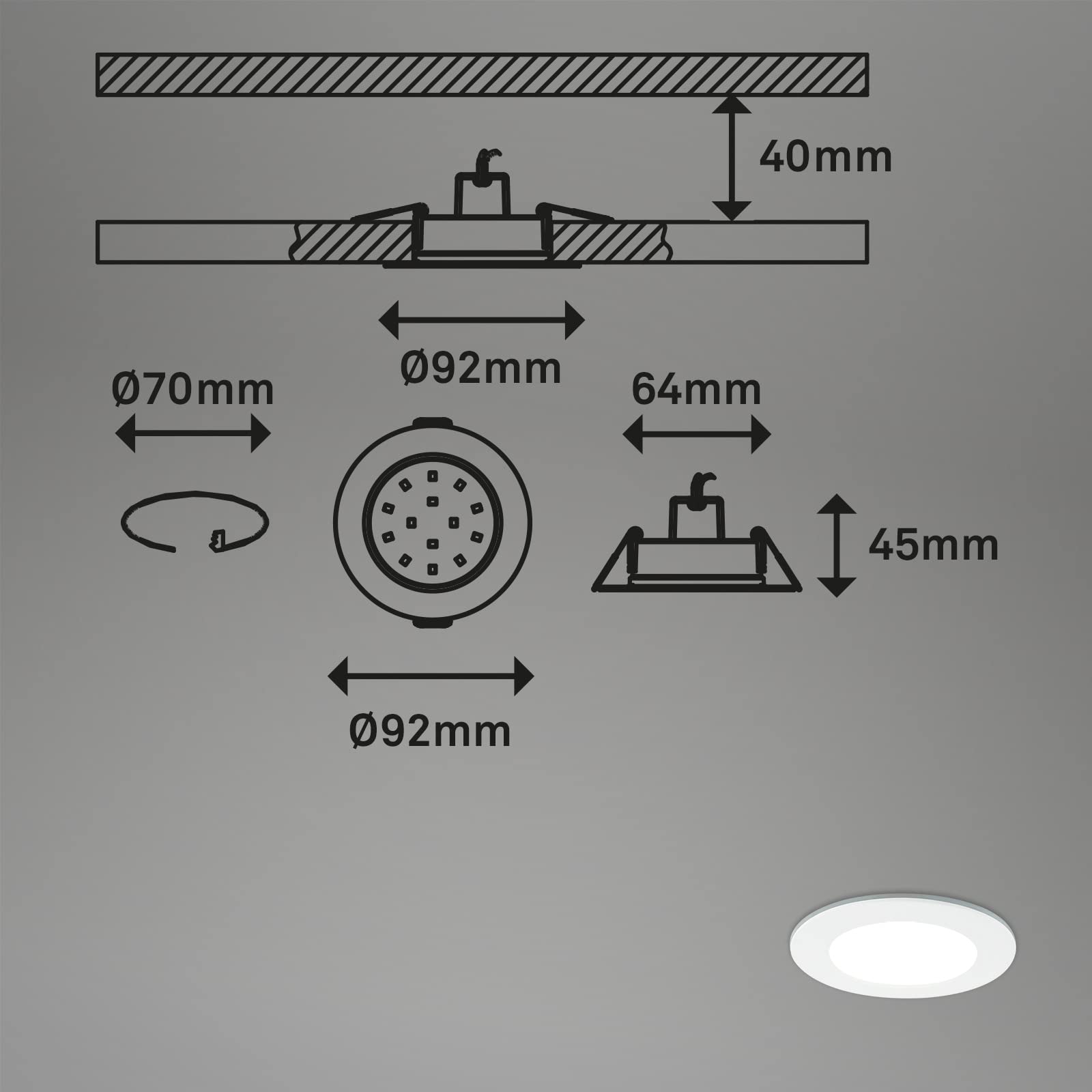BRILONER - Set di 3 luci da incasso LED a soffitto, luci da incasso RGB CCT, faretto da incasso LED per bagno, faretto da incasso per bagno IP65, nero, 92x45 mm (DxH)