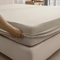 Vista 30 de PURE ERA Sábana bajera ajustable de algodón de punto de jersey (sin sábana encimera ni fundas de almohada), bolsillo extra profundo de hasta 15 a 20