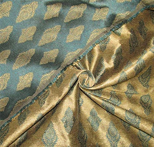 Brocart réversible doré et bleu sarcelle 112 cm pour haute couture