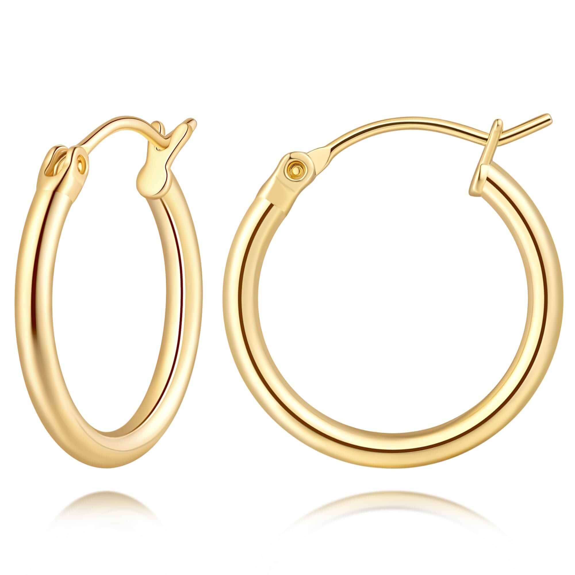 14K Gold Hoop Earrings for Women 14K Gold Earrings Classic Shiny Polished Round Big Hoop Earring for Women Hypoallergenic Womens Earring Hoops 20/30/40/50mm