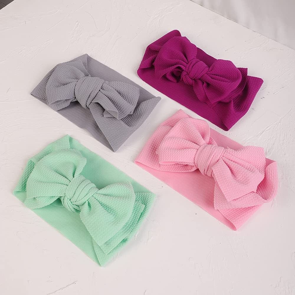 Wiwpar Big Bows Nylon Headband Hairbands Hair Bows Adjustable Head Piece Girl's Hairbands Accessories 4 Pcs for Toddler and Childrens (Color 1)