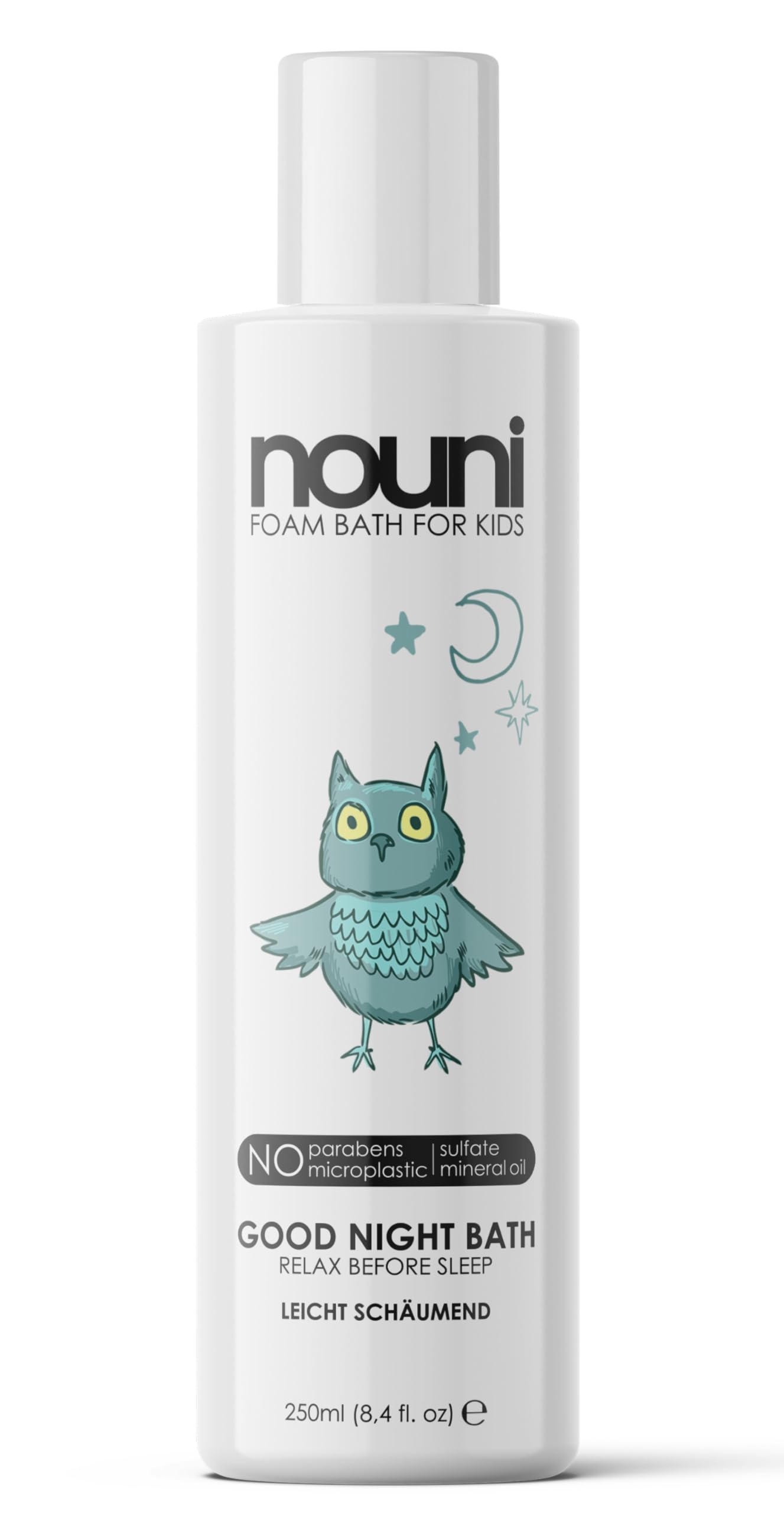 nouni Bubble Bath for Kids - Safe & Gentle Bath Additive with Low Foaming Action, Vegan, Free from Parabens & Sulfates, 250 ml