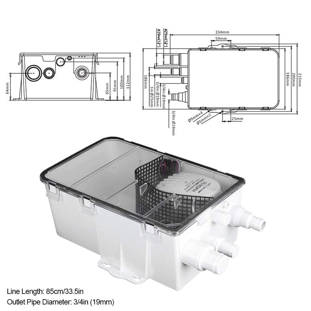 de bomba de sumidero de ducha Gorgeri, barco RV sentina, 12V 750GPH, caja de drenaje marina de múltiples puertos, bomba de diafragma de presión de agua