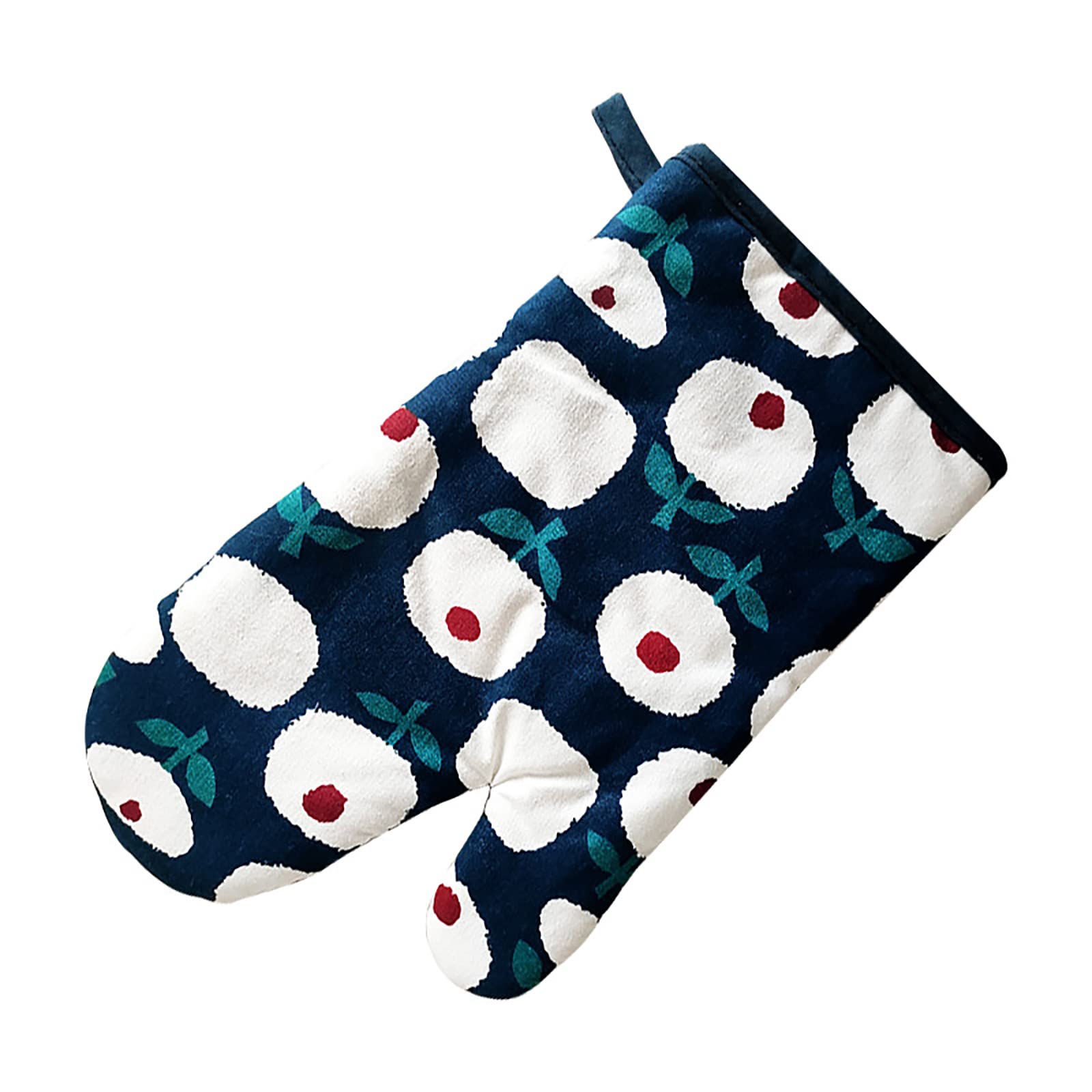 Guantes de horno para barbacoa, guantes de cocina para cocinar, hornear, parrilla, acolchado aislado, forma de ajuste natural, algodón, azul, 28 x 18 cm