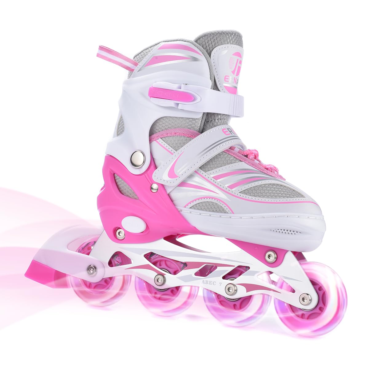 ERNAN Inline Skates,Adjustable Light up Kids Inline Skates, for Boys and Girls,Roller Skates for Kids Youth, Beginner (Pink, M)