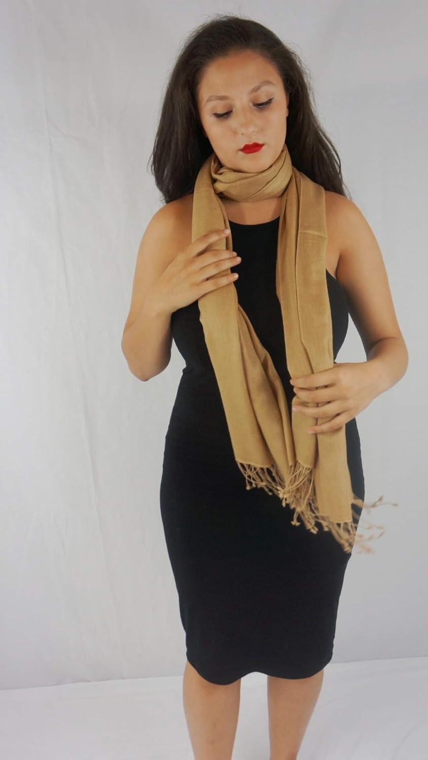 Solid Pashmina Shawl, Scarf, Wrap & Stole (Large size) Golden Camel