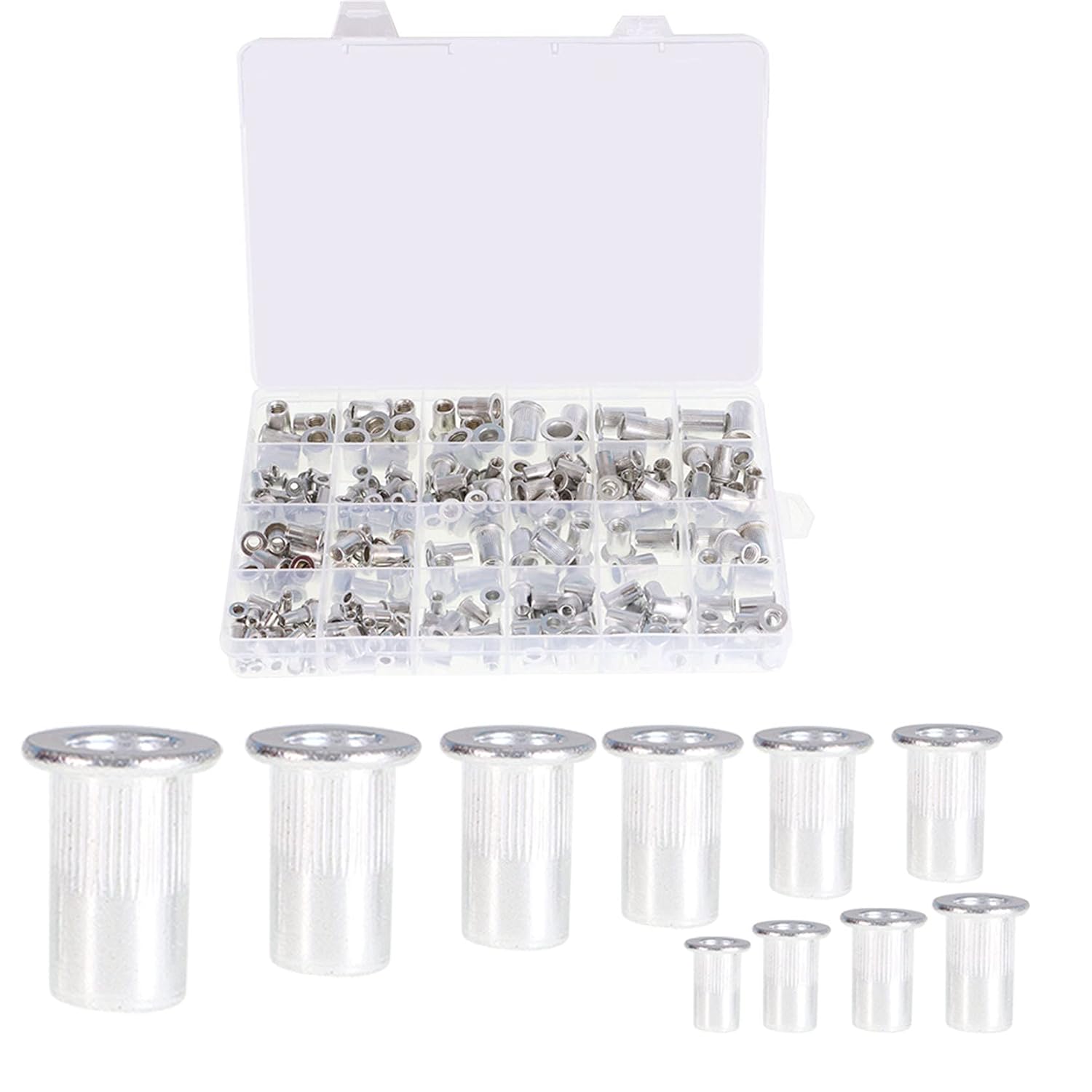 TINVHY 300Pack Aluminum Rivet Nut Kit Rivnut Nutsert Assort 150Pack SAE & 150Pack Metric