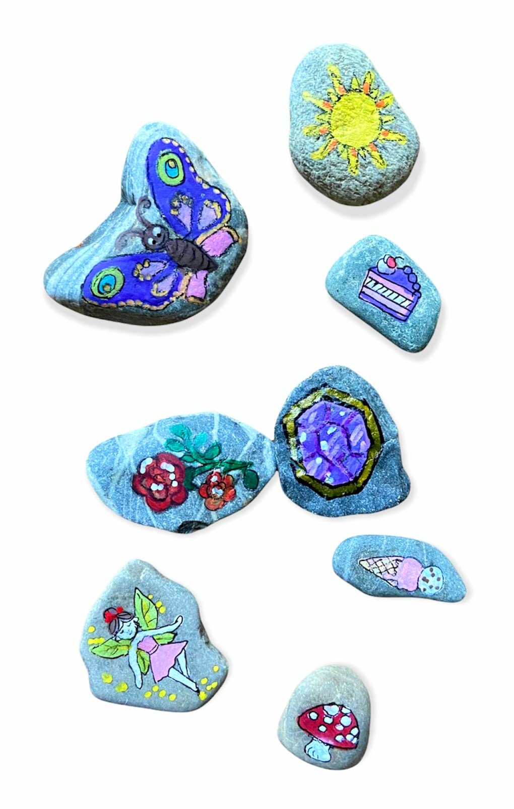 Erzählsteine, Geschichtensteine, Story Stones nach Montessori, Geschichtensäckchen (8) handbemalt