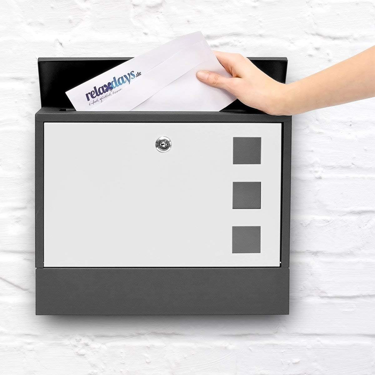 Promo 40% OFF Relaxdays Modern Coloured Mailbox Letterbox Lockable with Two Keys & Newspaper Slot, Black/White