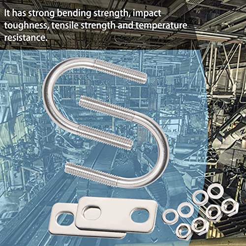 Image of Round U-Bolts 25mm / 0.98 inch M8 Inner Width 304 Stainless Steel 4pcs Hex Nuts Flat Washers Lock Plate 2 Pack