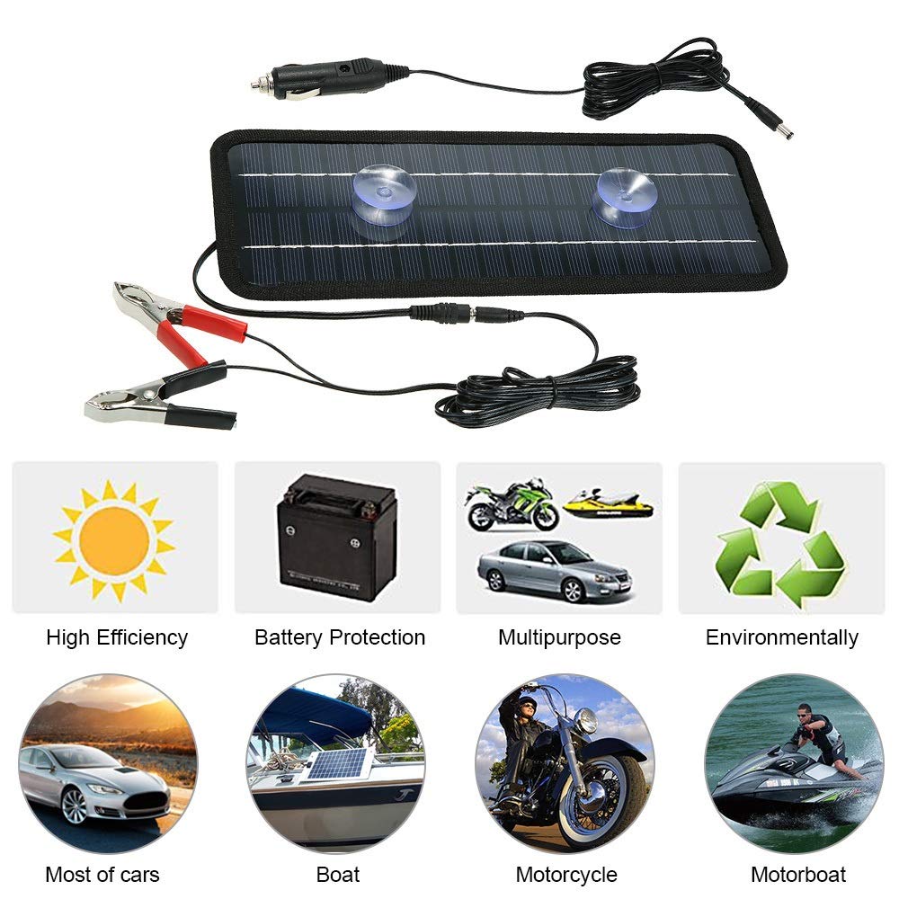 Cargador de batería de Coche Cargador de Coche de 12 V y 4,5 W con Panel Solar portátil, Cargador de batería de Respaldo for Exteriores