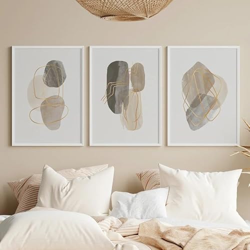 SOBMQ Poster-Boho Abstract Colorful Geometry Line Posters And Print Wall Art Canvas Painting Modern Golden Wall Pictures For Living Room Decor-60 * 70cm-3PCS (No Frame)