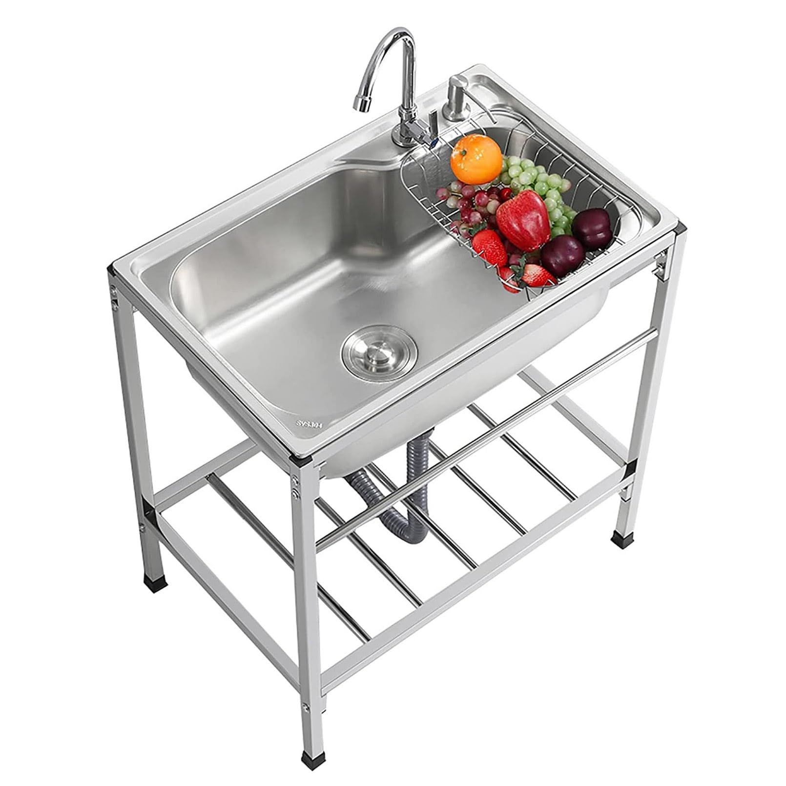 Évier Commercial pour Restaurant, cuve Unique autoportante en Acier Inoxydable pour buanderie, Cuisine ou Garage.