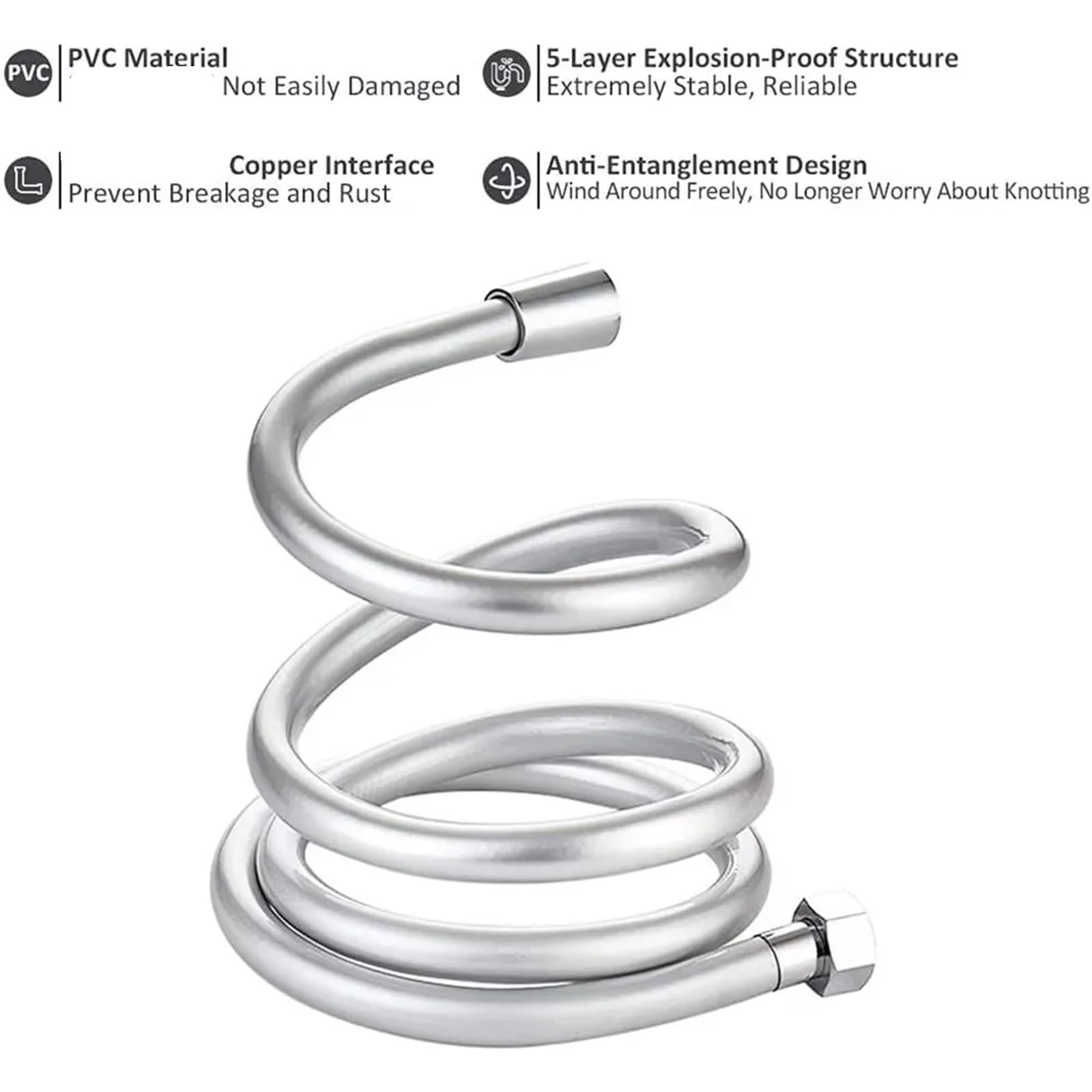 1,5/2,0/3,0 M PVC Flexible Dusche Schlauch Lange Badezimmer Wasser Verlängerung Sanitär Rohr Ziehen bad Zubehör FüRs Badezimmer(Sliver,200cm)
