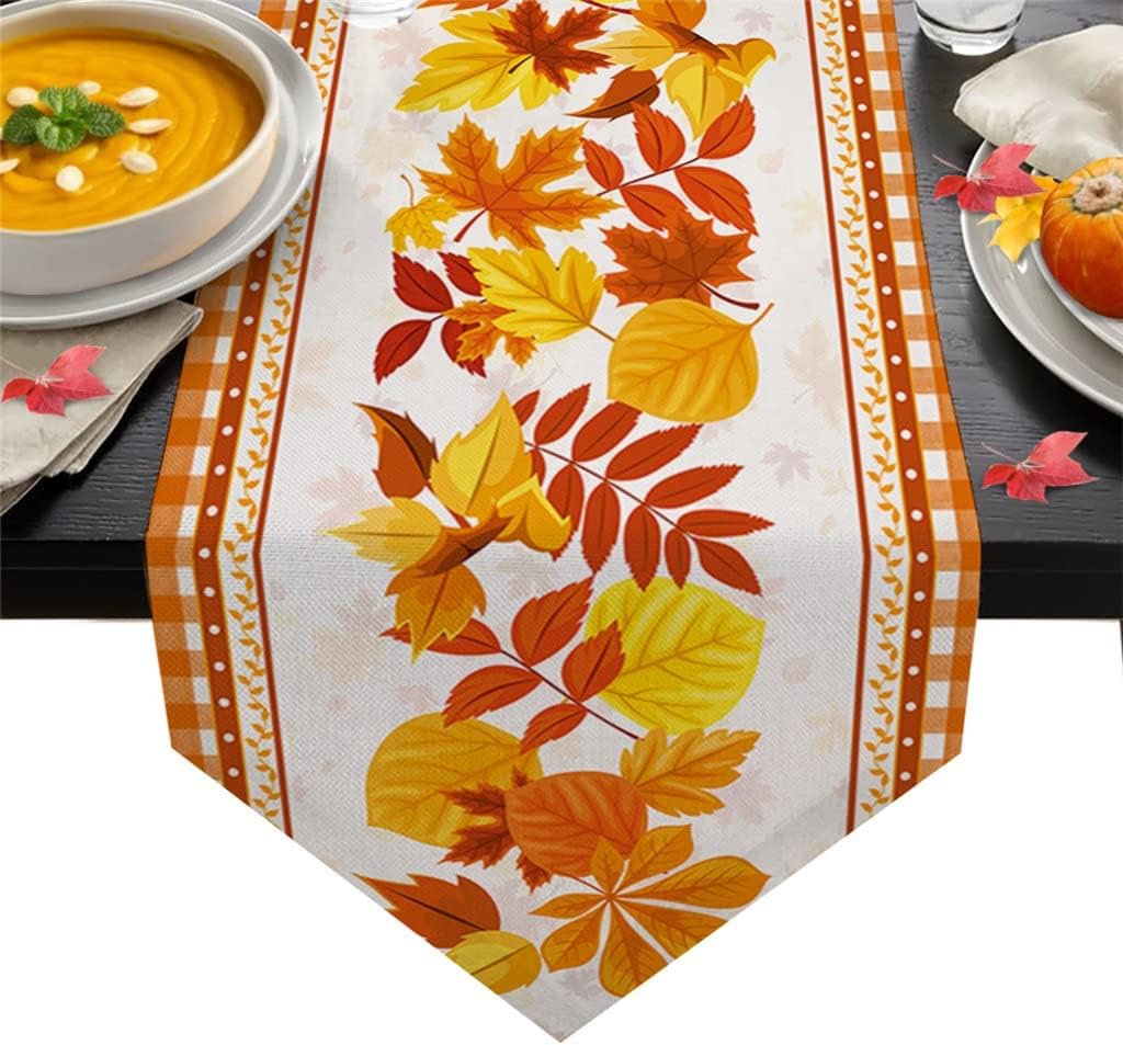 Autumn Maple Leaf Lattice Table Runners Home Dining Coffee Table Decor Table Cloth Wedding Decoration Table Cover(36x183cm)