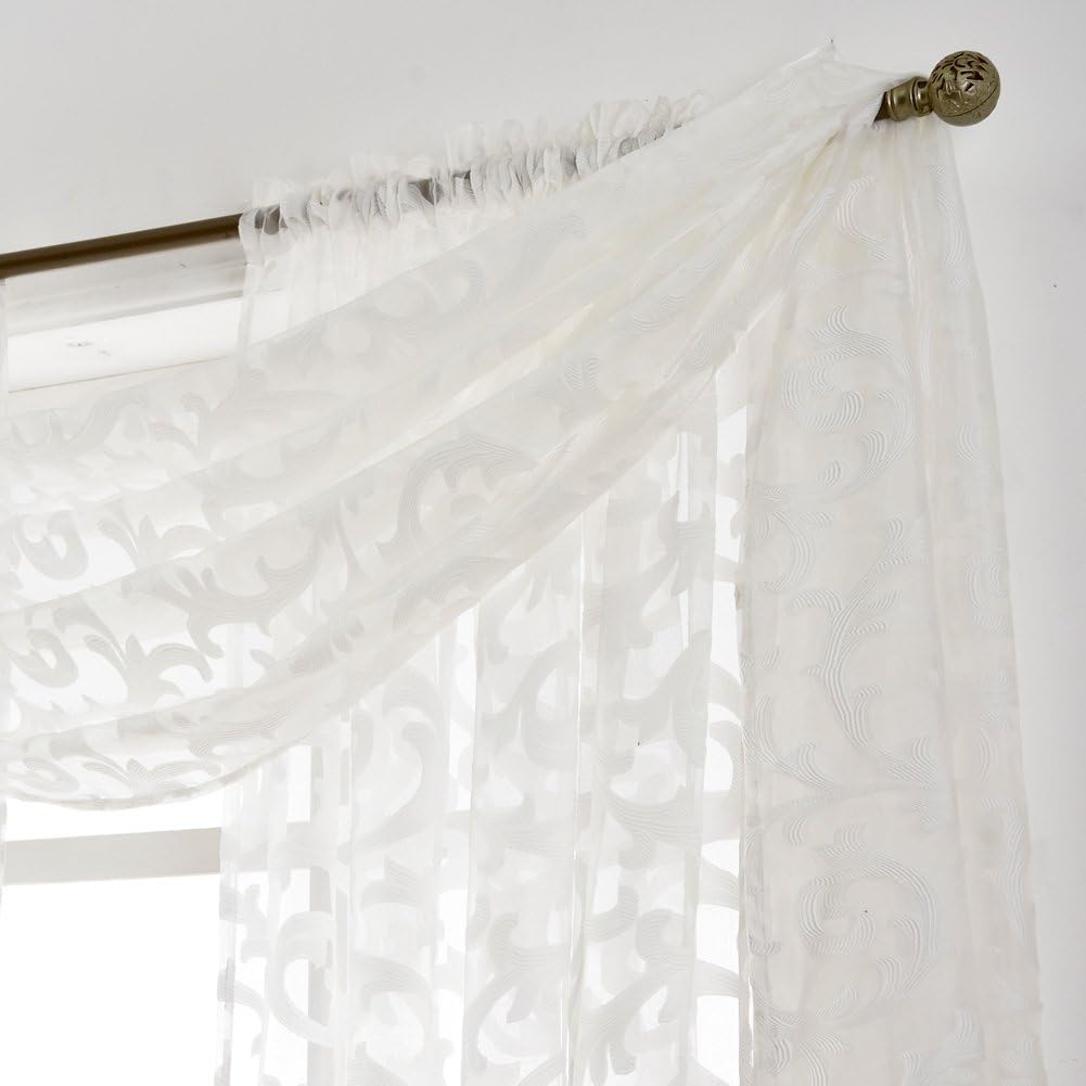 NAPEARL Scarf Valance, European Style Jacquard Window Scarf, Decorative Sheer Curtain for Wedding Arch, Canopy Bed, Headboard, Gazebo, 1 Panel (Wide 54 in x Long 216 in, White)