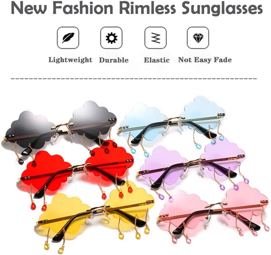 LASPOR Retro Rimless Sunglasses for Women Men Vintage Metal Frameless Cloud Glasses Raining Crystal Pendant UV400 Protection - Image 6