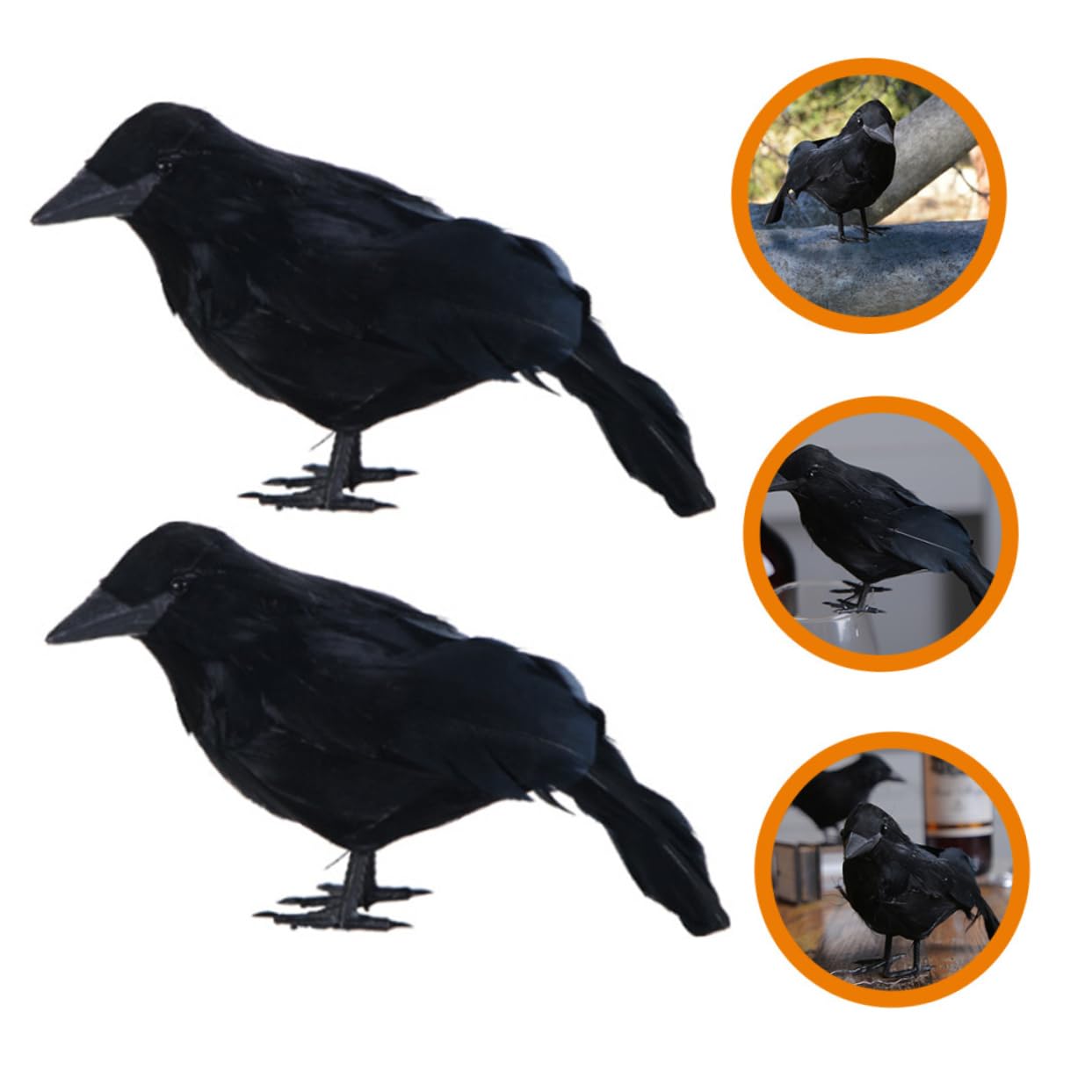 HANABASS 2pcs Black Realistic Crow Halloween Decorations Handmade Crow Ornament for Party Props