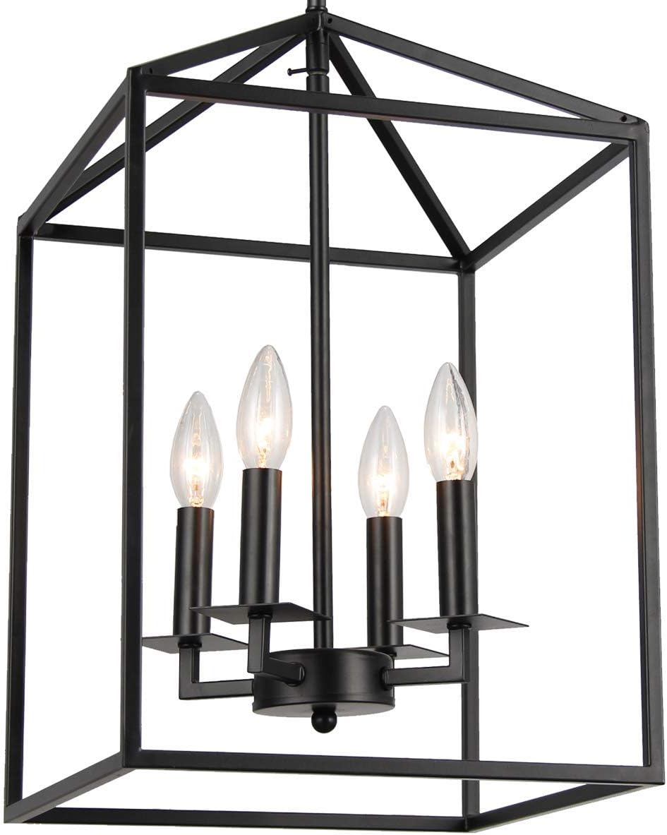Blасk Frіdау - 50% оƒƒ Cage Pendant Light Four-Light Hall Candle-Style Chandelier Ceiling Light Fixture for Hallway Dinning Room Kitchen Bar Restaurant (H18 x W12) (Black)