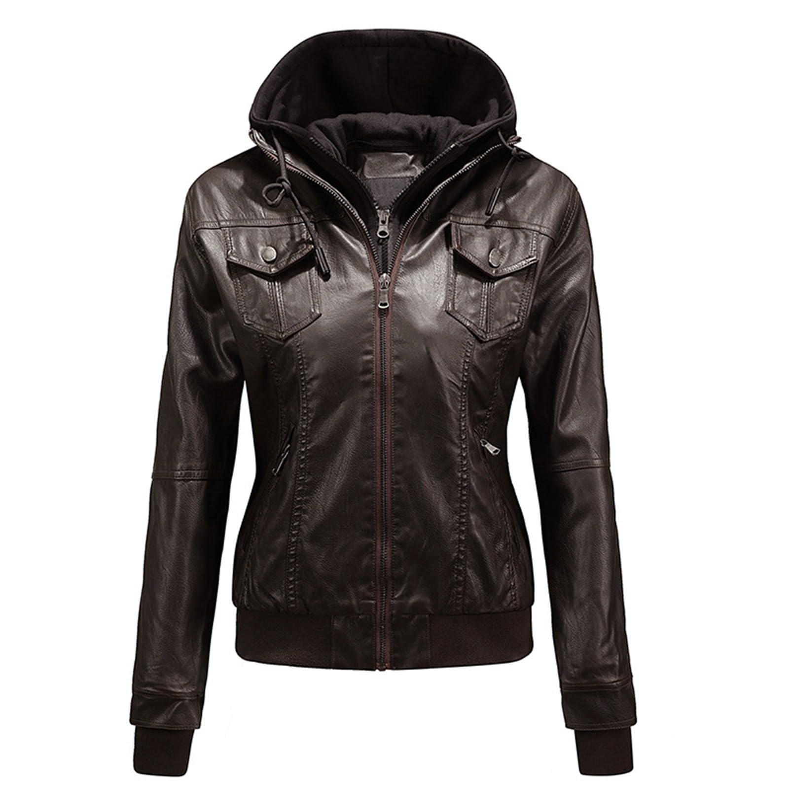 Chaqueta de piel corta para mujer otoño/invierno con capucha recortada desmontable y forrada