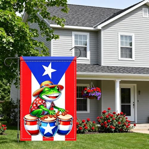 Image of Nuxovilar Puerto Rico Garden Flag Frog Hats Drums Polyester Decor 12x18inch