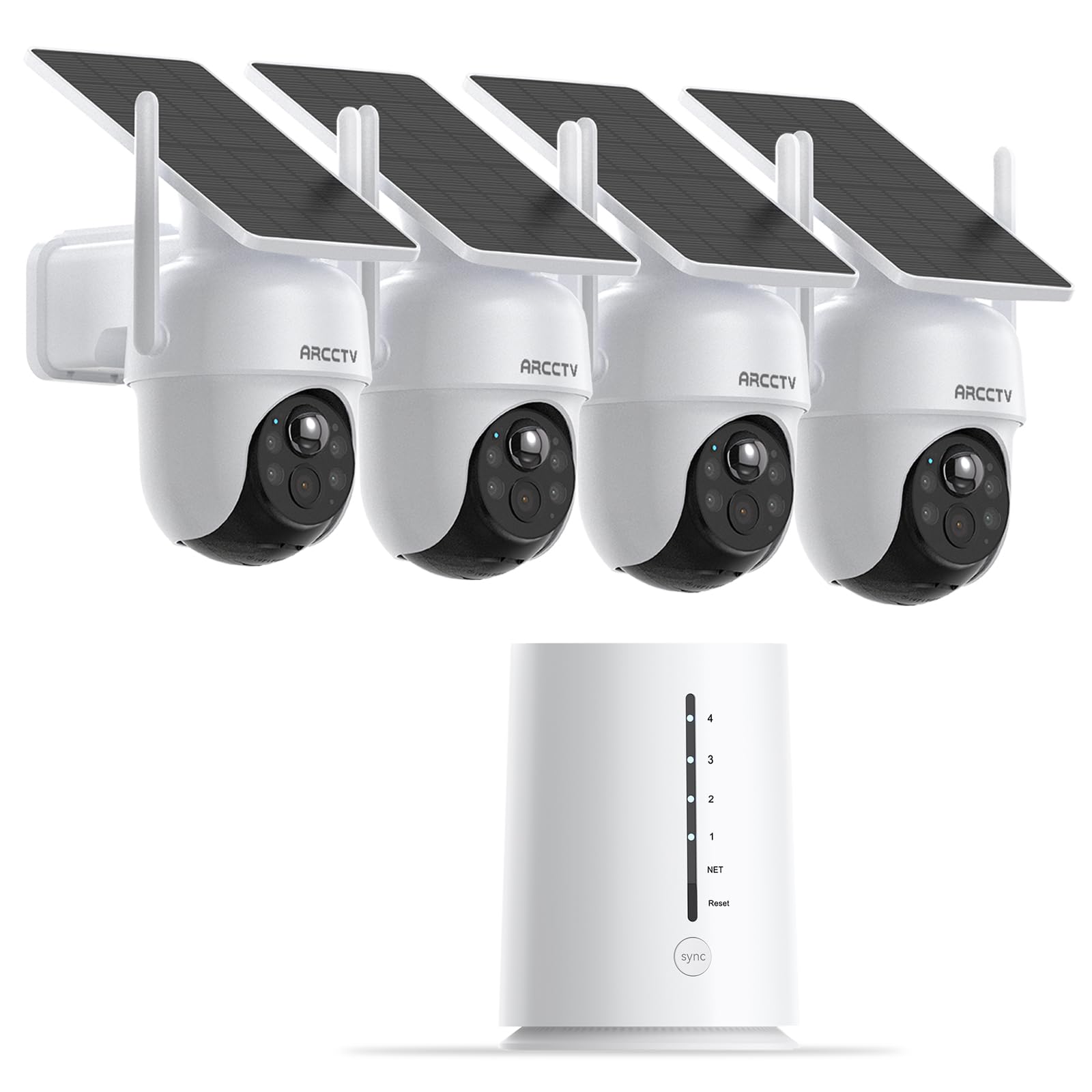 ARCCTV Cámara Vigilancia Exterior, Camara 360 Grados, 4 Unidades | Sin Suscripción, 360° PTZ, 4 Pantallas en 1, Detección de Personas, Visión Nocturna a Todo Color, con Tarjeta SD Incluida