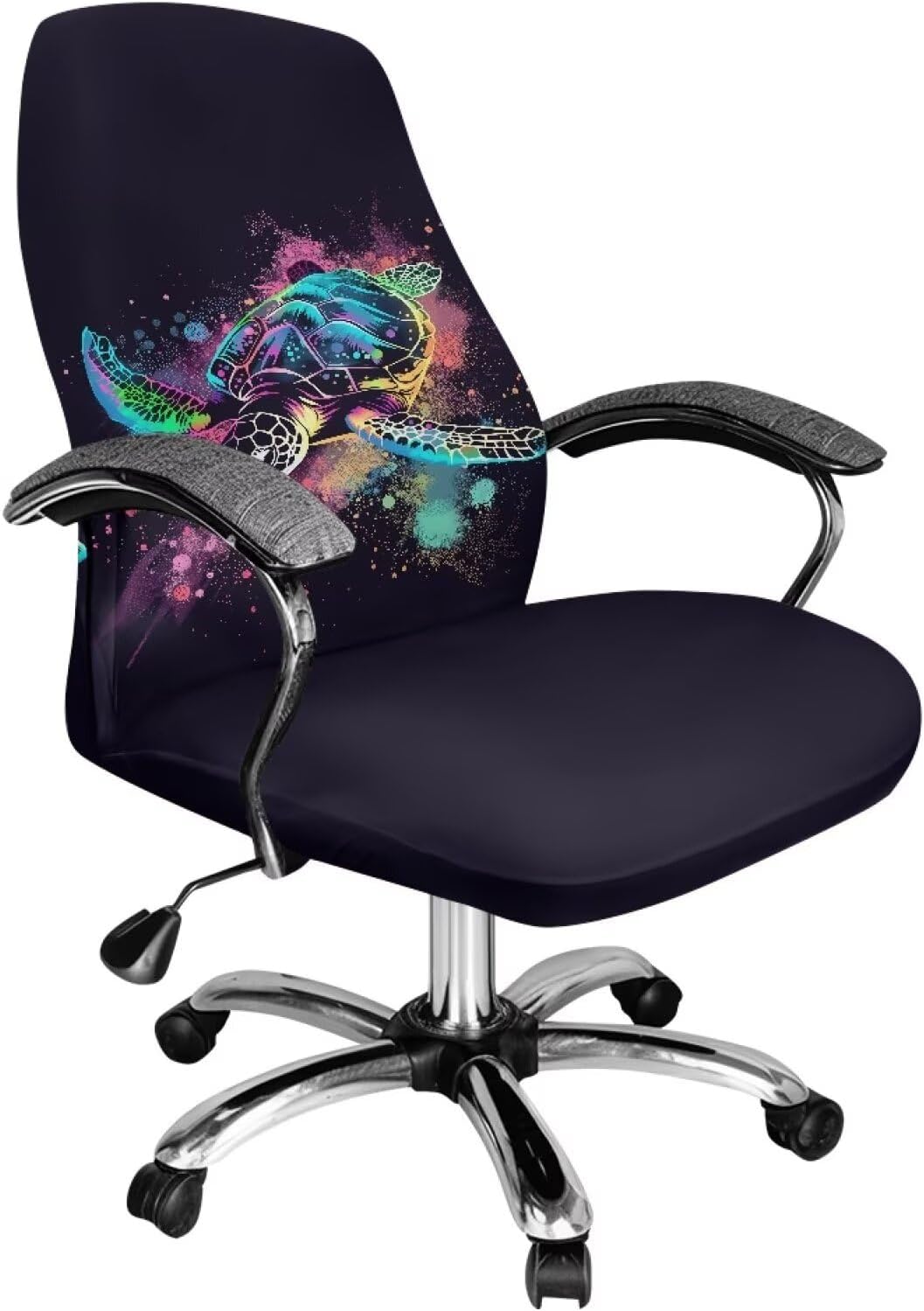 Talayituse Turtle Paint Splatter Print Computer Office Chair Covers Universal Fit Desk Rotating Chair Slipcovers, Removable Washable Rotating Chair Anti-Dust Spandex Chair Protector Cover, L