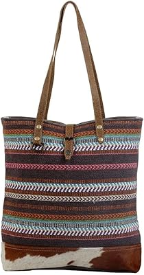 Myra Bag Enlaced Tote Bag Upcycled Cotton & Cowhide Leather S-2822