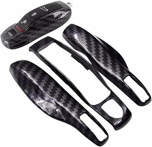 Funda para llavero de estilo fibra de carbono, 3 piezas, protección completa, compatible con Porsche Boxster Cayman 981 Carrera 911 991 918 Spyder