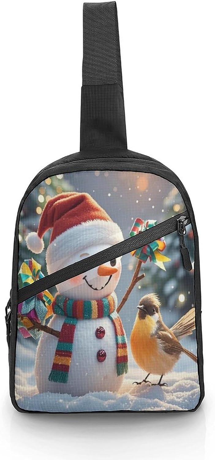 Merry Christmas Snow Man And Birds Crossbody Backpack Sling Bag