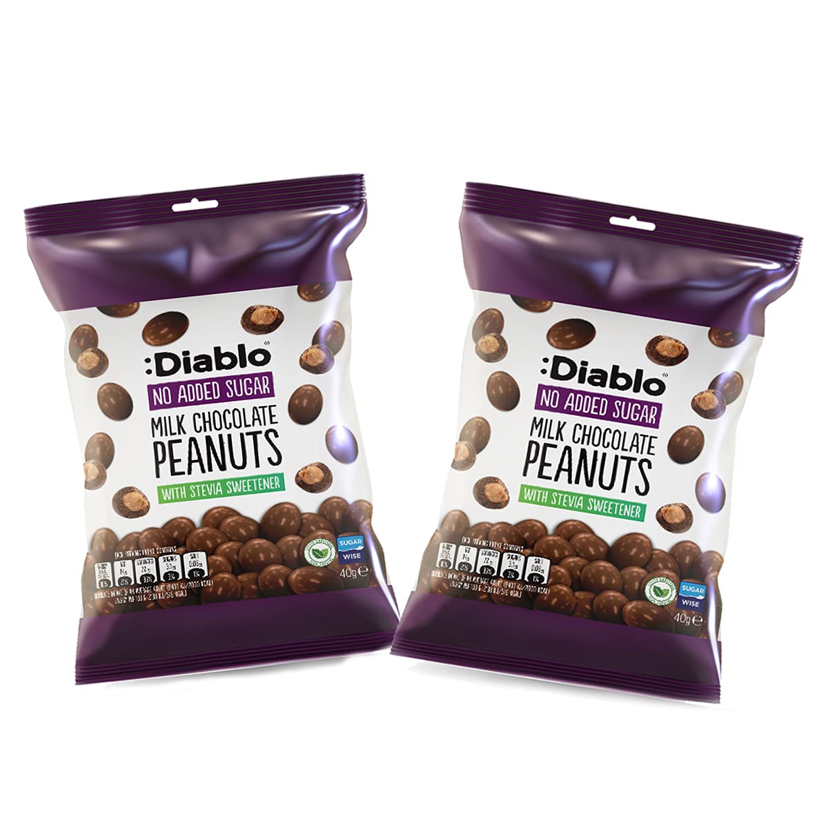 Diablo Milk Chocolate Peanuts |No Added Sugar| Sweetened with Stevia | Diabetic Chocolate Hamper Basket Available - Perfect for Gifting | 40g (Pack Of 2)