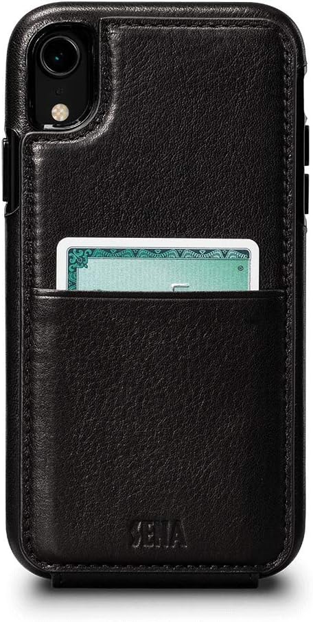 Sena Cases, Wallet Skin Leather Case iPhone XR - Wireless Charging Compatible -Black