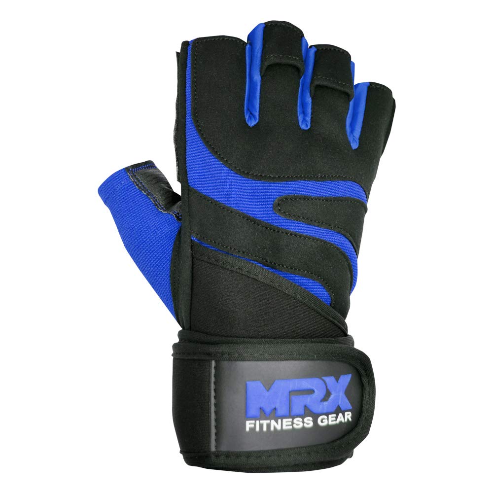 MRX BOXING & FITNESS Rękawice do podnoszenia ciężarów ze zintegrowanym podparciem opaski na nadgarstek pół palca kulturystyka rękawica gimnastyczna niebieska średnia