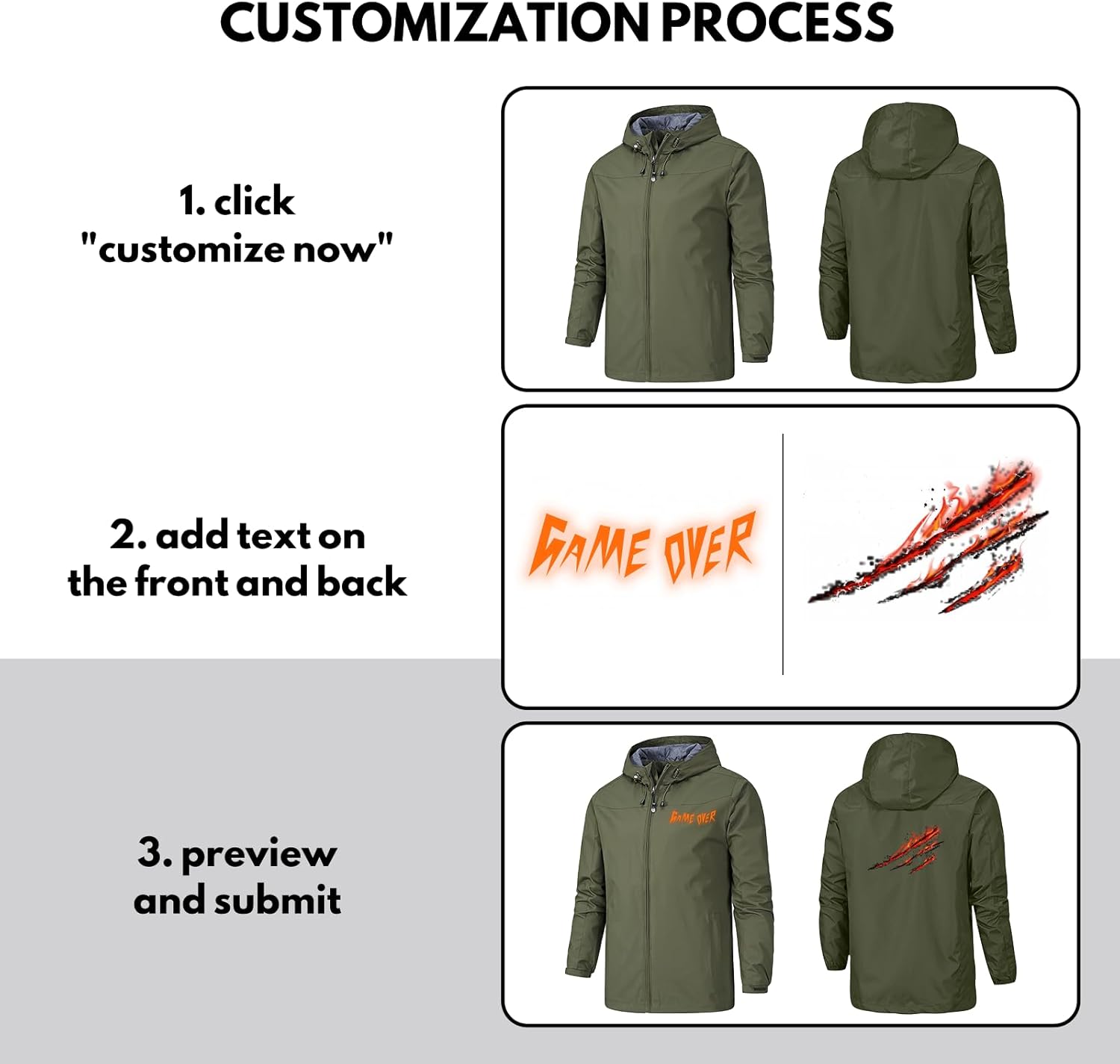 Custom Waterproof Jacket for Men Personalised Lightweight Windbreaker Windproof Rain Coat with Hood Outdoor Hiking Jacket