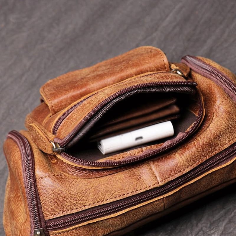 Men's Sports Waist Bag Crossbody Single Layer Cowhide Shoulder Sling