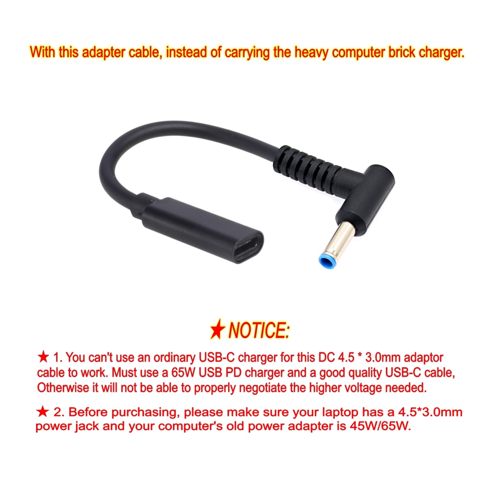 Cavo Di Ricarica USB-C To DC 7.4x5.0mm - Alimentazione PD Per Laptop - 15cm - Nero