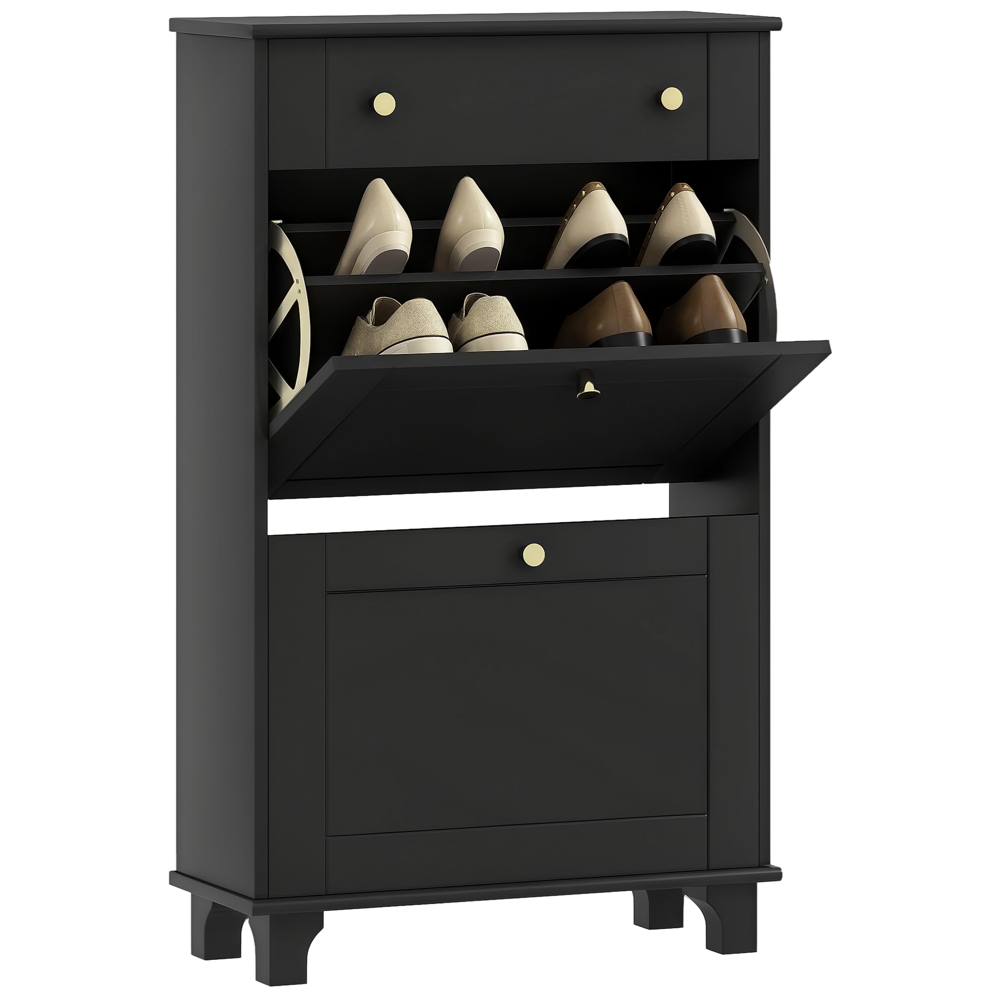 HOMCOM Armario Zapatero con cajones de Puerta abatible y Estante Ajustable, Armario de Entrada y Pasillo 8 Pares para Entrada y Pasillo 60x23,5x98,5 cm, Color Negro