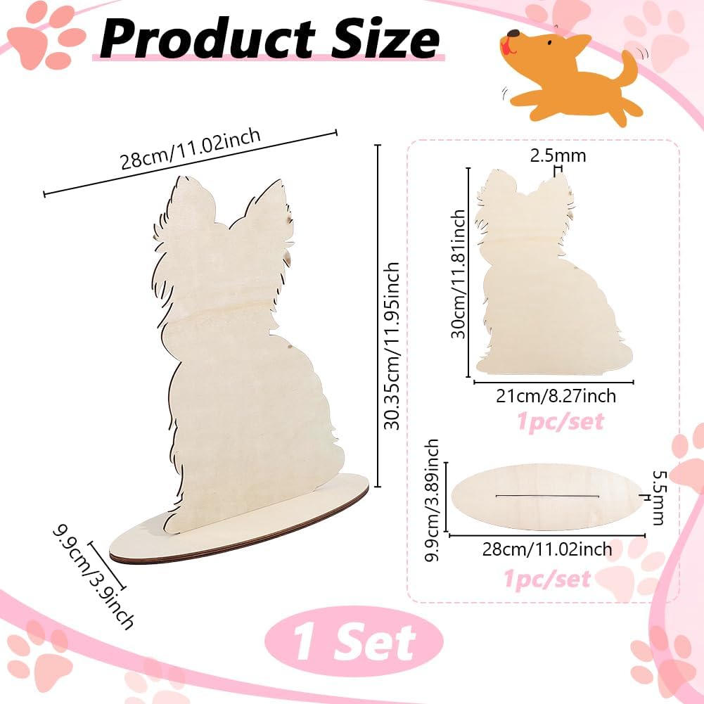 AHANDMAKER Wood Dog Silhouette Display Stand Pet Mannequin Blank Wood Scarf Holder Scarves Display Photography Props for Pet Store Home Decor Photography Accessories Showcase, Yorkshire Terrier image 2