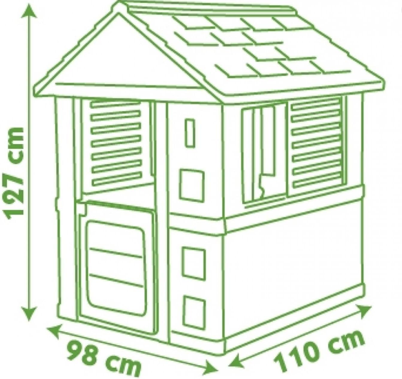 Diagram showing dimensions of Smoby Casa Lovely Playhouse: 127 cm height, 98 cm width, 110 cm depth