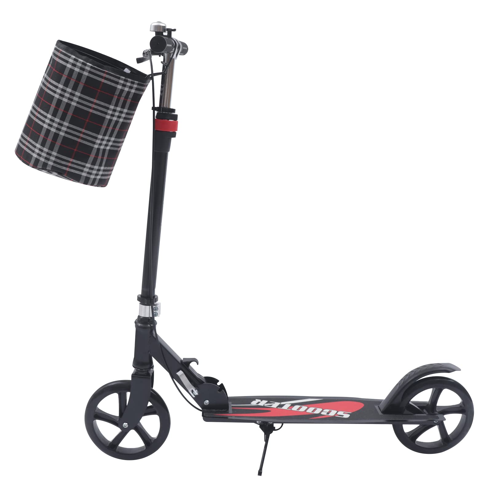 Trottinette pliable de 200 mm - Roues style T - Frein à main + panier avant - Pour adulte - 4 niveaux de hauteur - Frein à main et suspension - Jusqu'à 150 kg