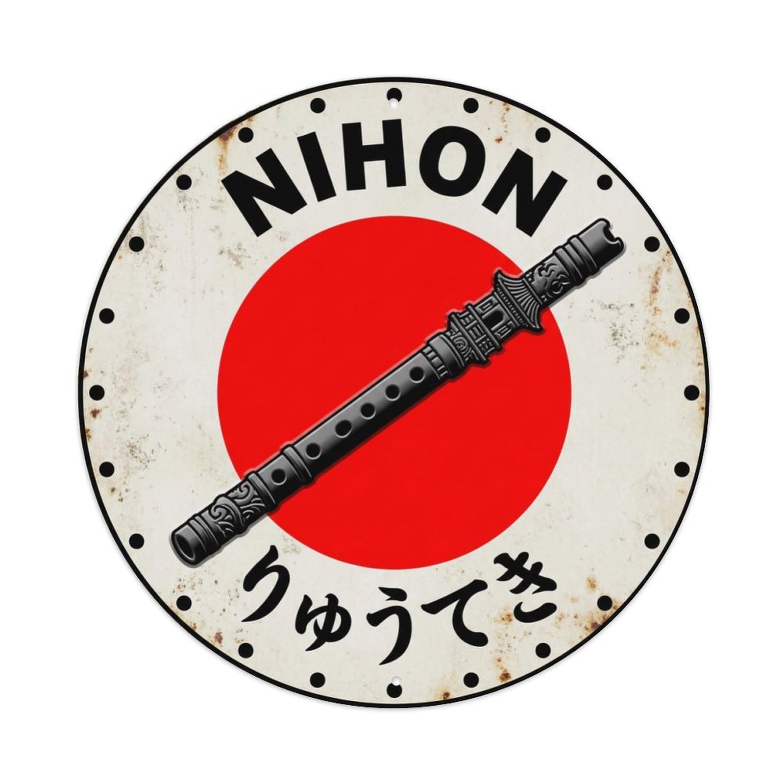 Galvaxio Style Ryuteki Flute Nihon Dragon Pipe Aged Metal Tin Sign