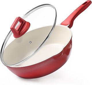 GiPP フライパン 30cm 深型 蓋付き 食洗機対応 IH・ガス火対応 マーブルコーティング くっつきにくい 注ぎ口付き炒め鍋 お手入れ簡単 | 6層構造 高熱効率 多用途調理 中華鍋 ソテーパン PFOA PFOSフリー【一年保証】赤黒グラデーション